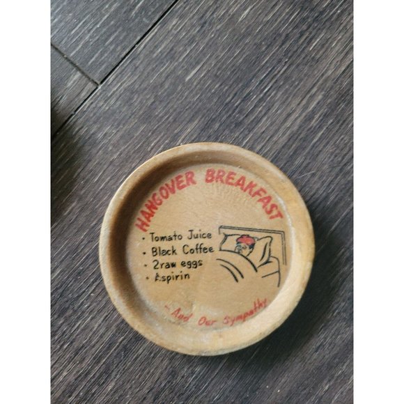 4pc wooden beer drink bar coasters funny jokes graphics 3.5 in Japan vtg 1950s - Picture 4 of 8